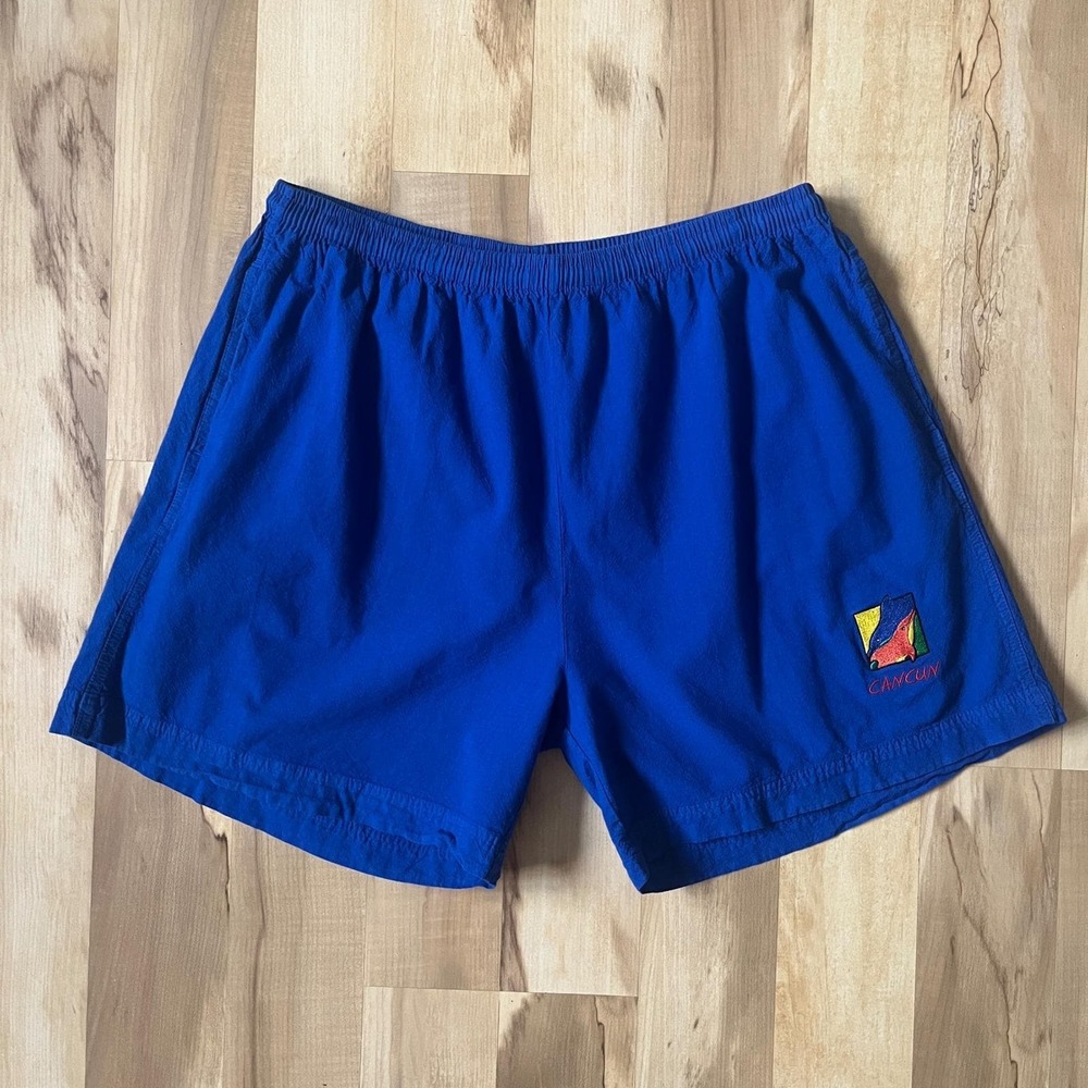 Vintage Swim Trunks Men's XL Mexico Vacation Dolphins Cancun Blue 90s Cotton Fun